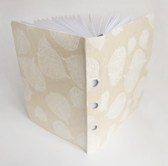 Camilla Lekebjer Handmade book with pale leaves