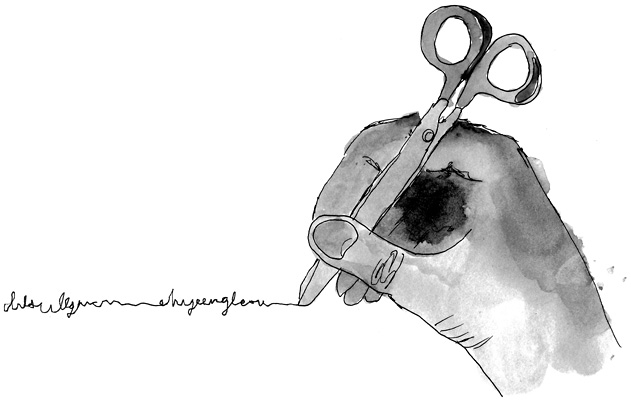 Writing with scissors – Drawing by Camilla Lekebjer